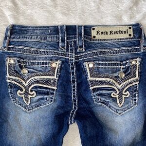 Rock Revival Women's Dark Blue Boot Cut Jeans with Embroidered Pockets